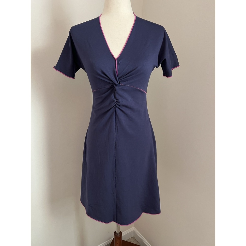 Title Nine S Navy Twist Front Dress Pink Trim V Neck Ruched Travel Athleisure